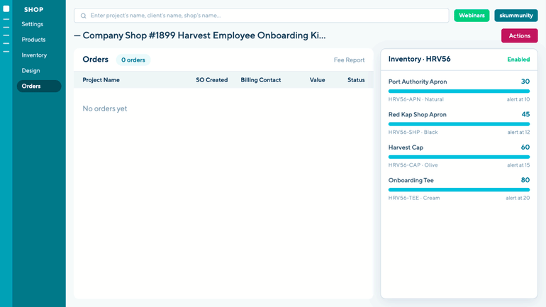 Inventory settings on a commonsku Company Shop