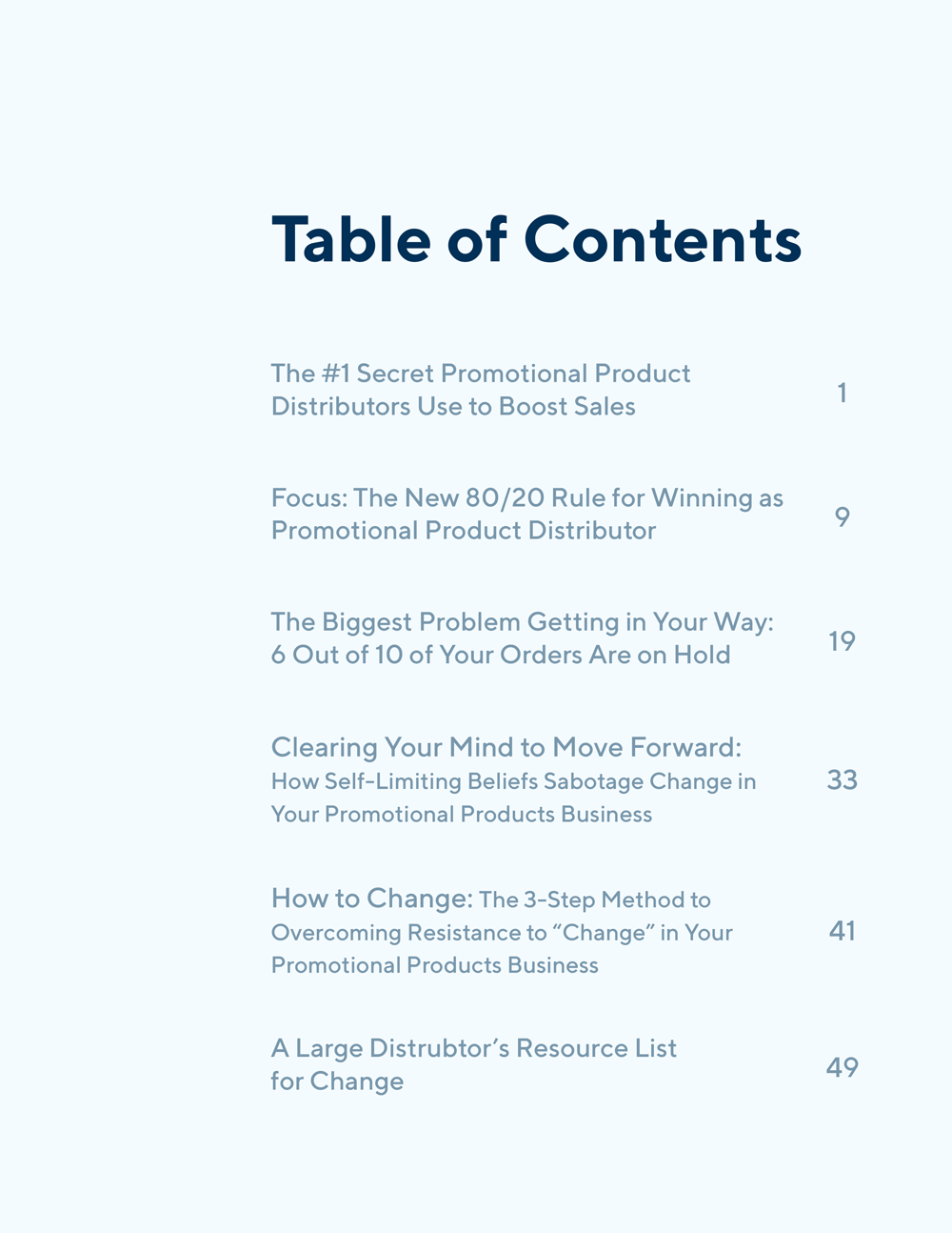 Enterprise Evolution - Leading Change for Large-Scale Promo Distributors toc