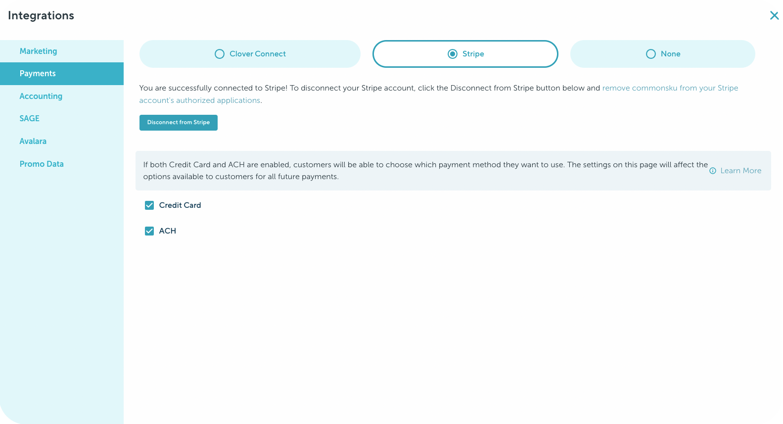 Take payment from your clients with ACH on commonsku